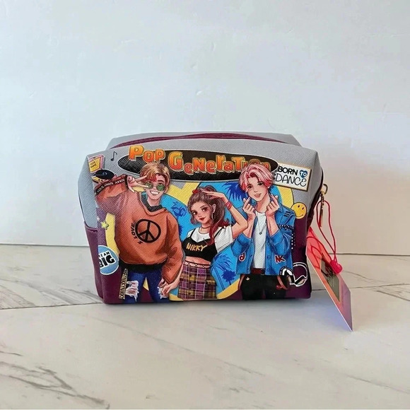 Nikky By Nicole Lee Cosmetic Pouch Bag Pop Generation Gray/Burgundy - Picture 2 of 9